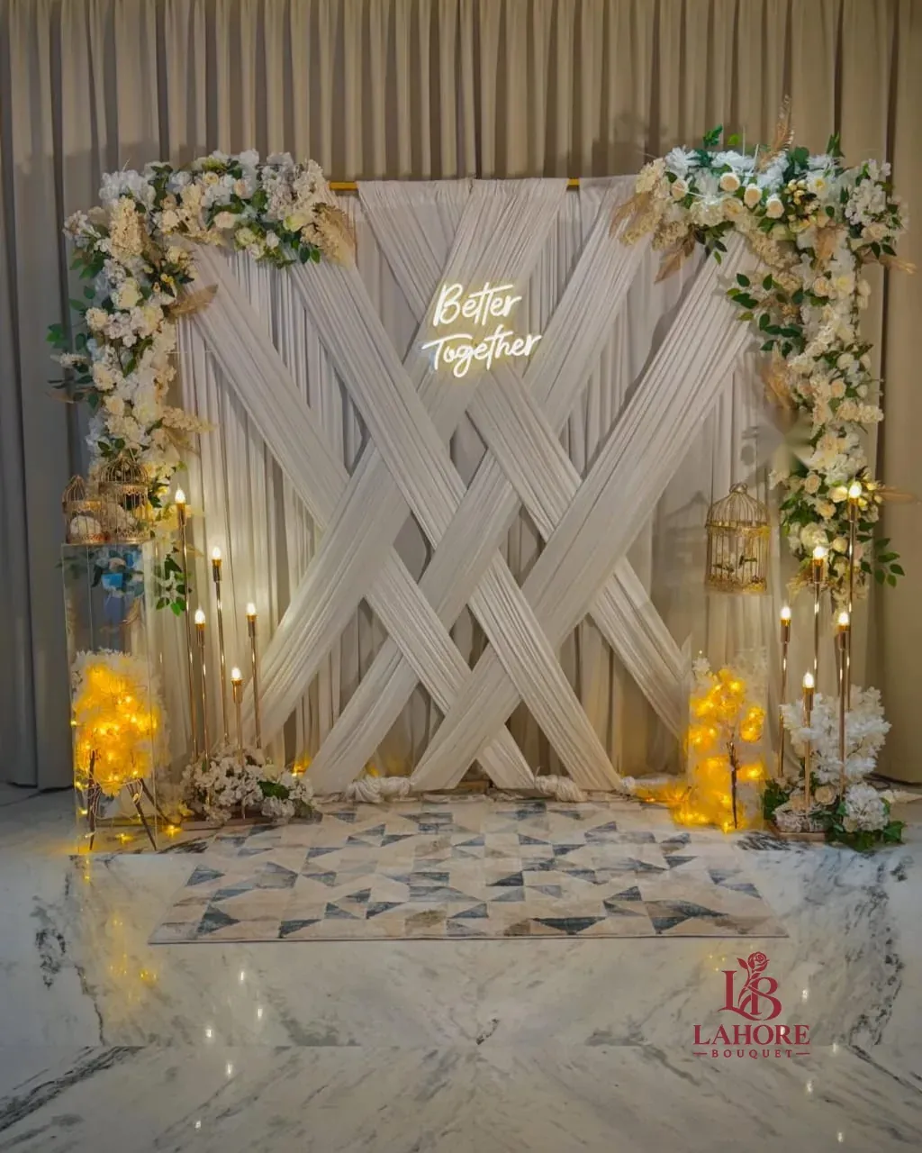 Elegant White Backdrop with Floral Details