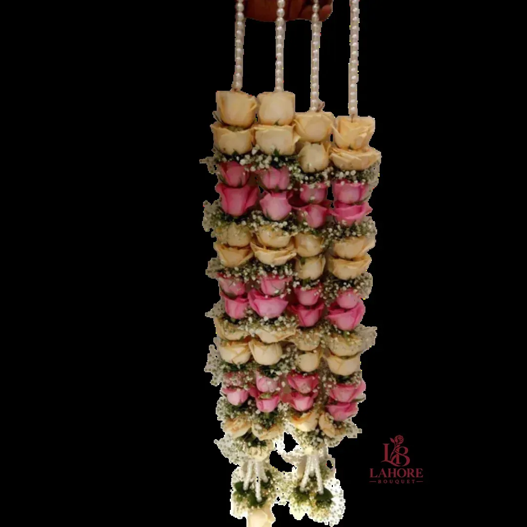 Elegant Floral Necklace with Pink and White Roses