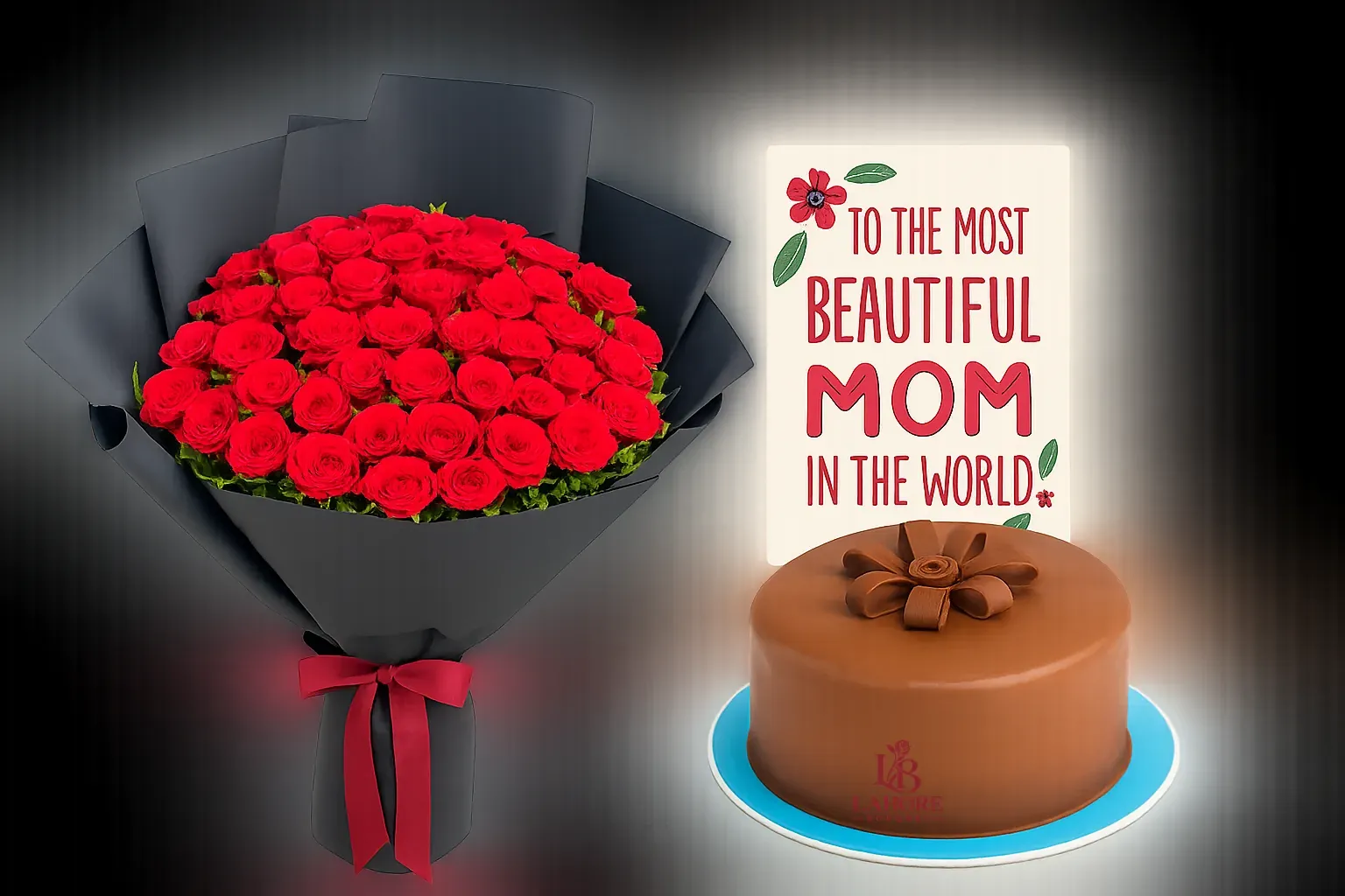 Mother’s Day Combo – 30-35 Red Roses, Chocolate Cake & Greeting Card
