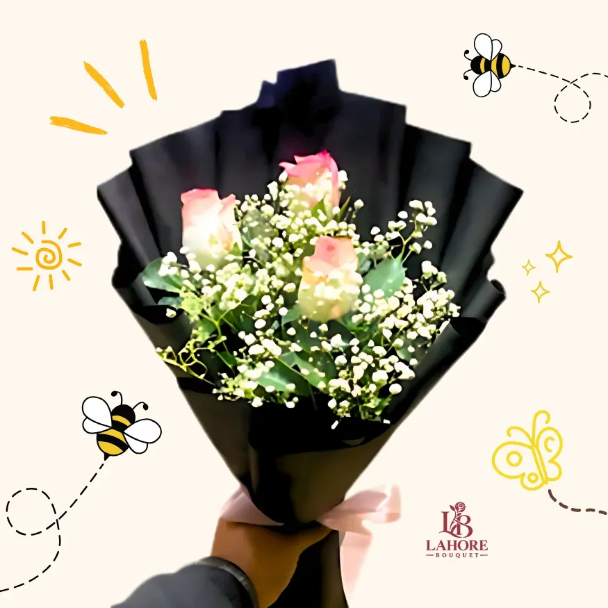 Elegant Black Wrapped Rose Bouquet