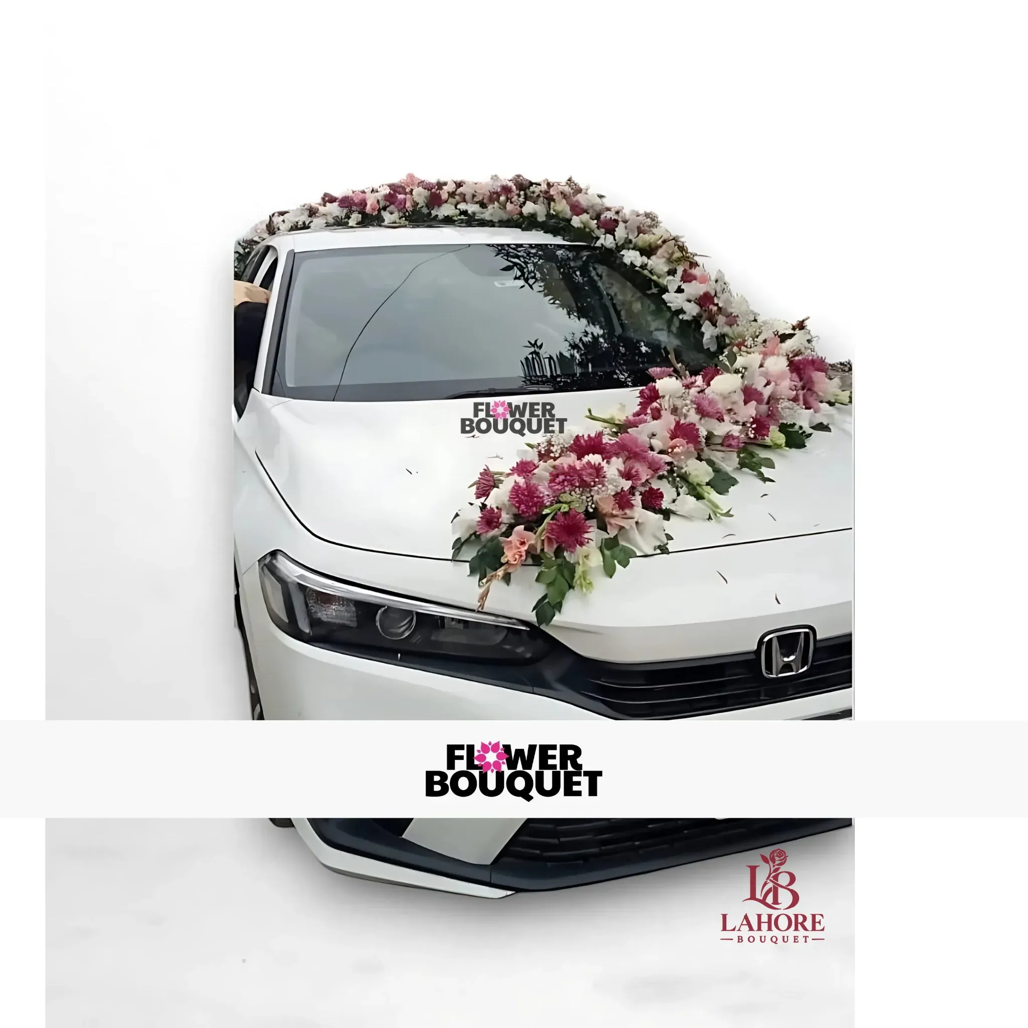 Luxurious Pink and White Flower Garland Car Decoration