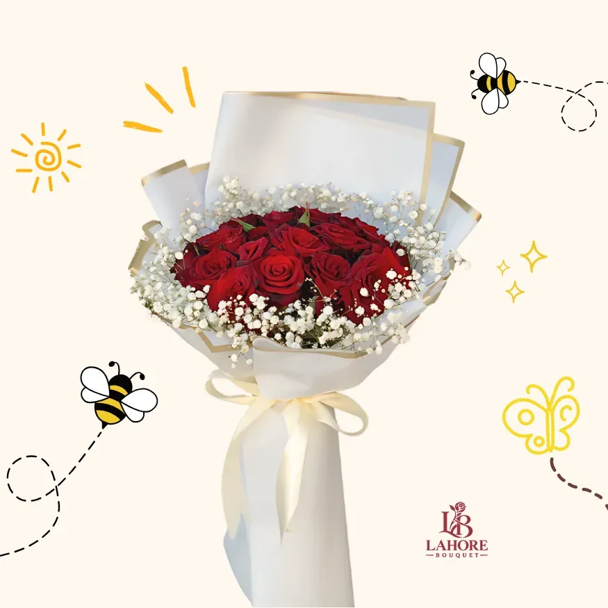 Luxury Red Roses with Baby’s Breath – Premium Bouquet