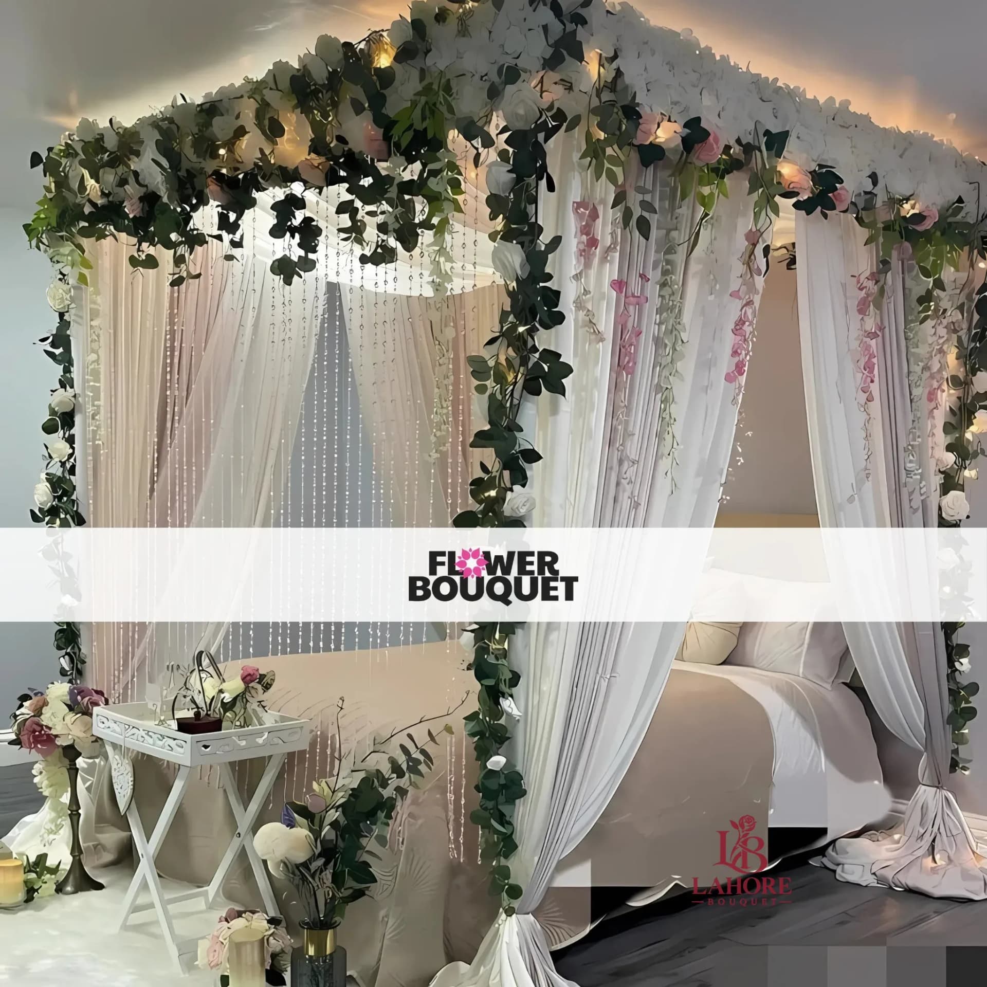 Enchanted Floral Canopy Bed Decor (Design 2)