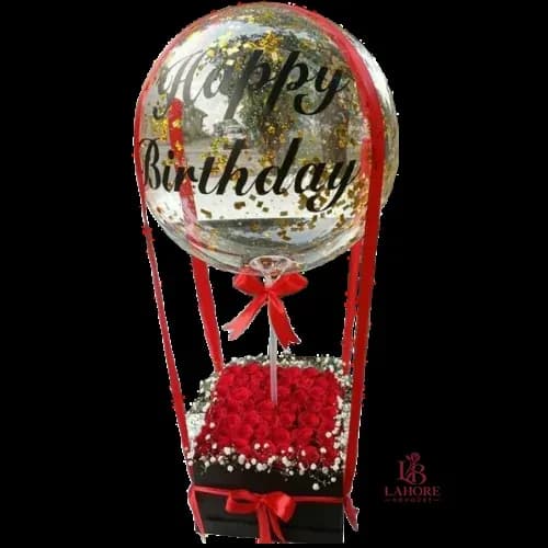 Balloon Rose Gift Box – Red Roses