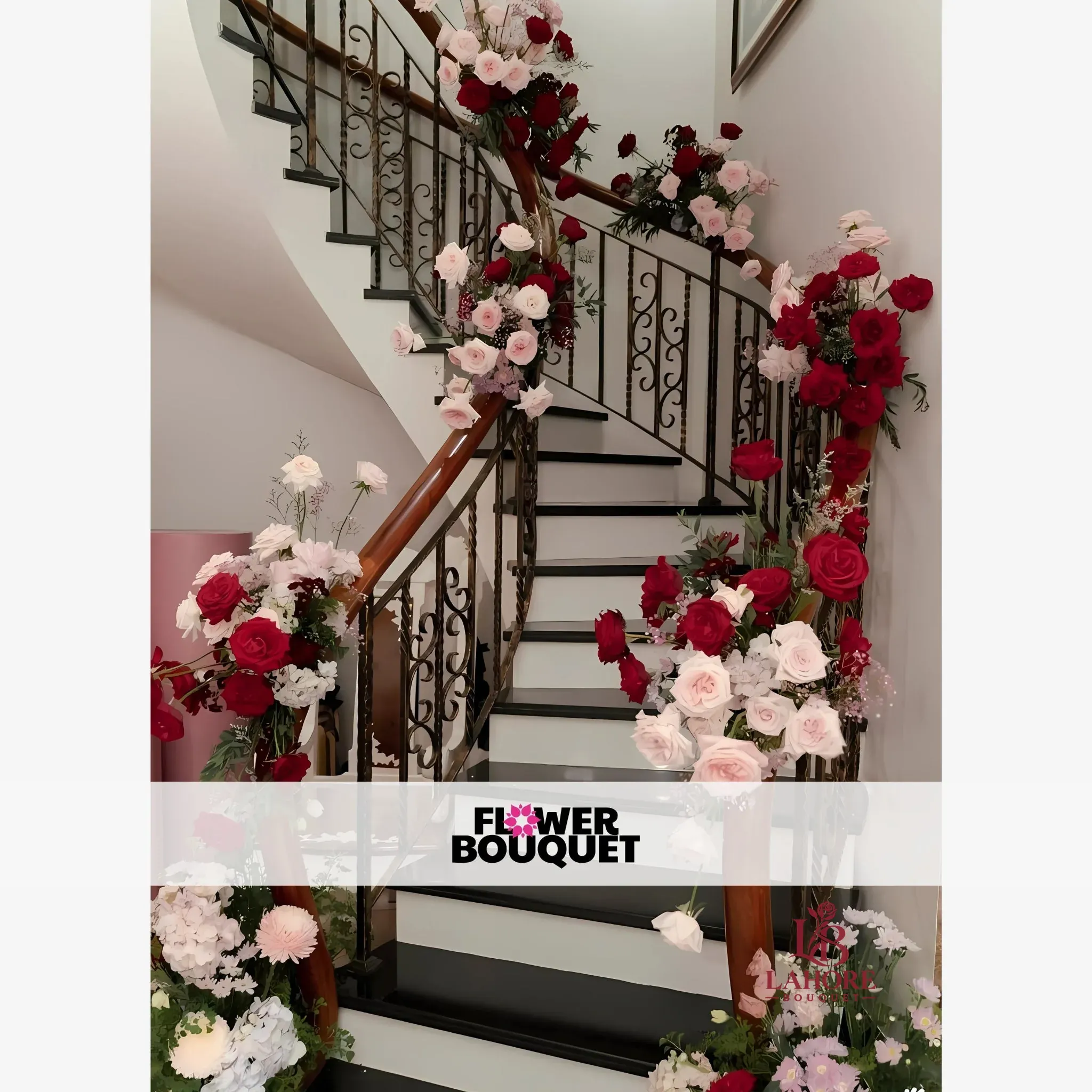Luxury Spiral Staircase Rose Arrangement – Romantic Floral Décor