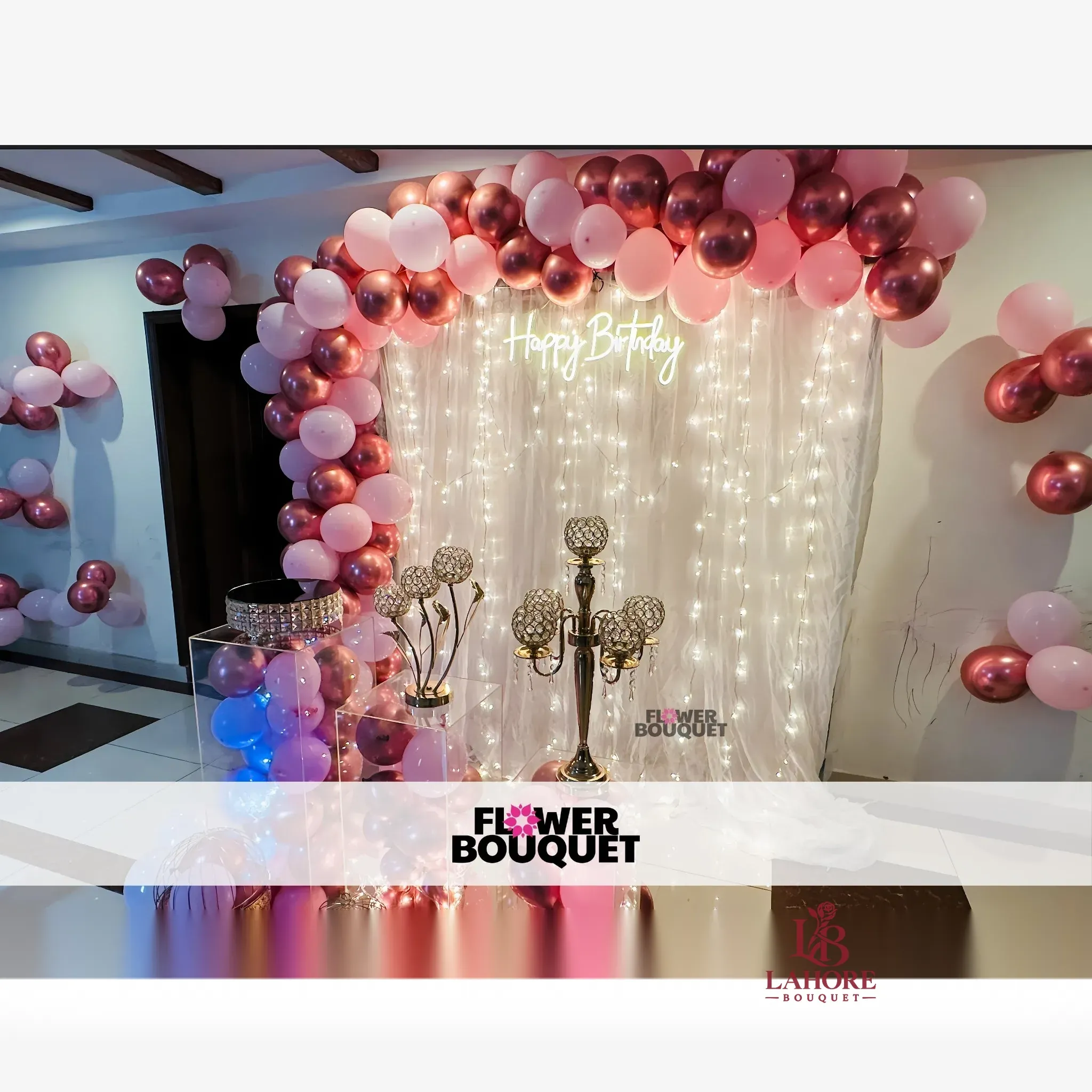 Pink and Rose Gold Birthday Celebration Setup
