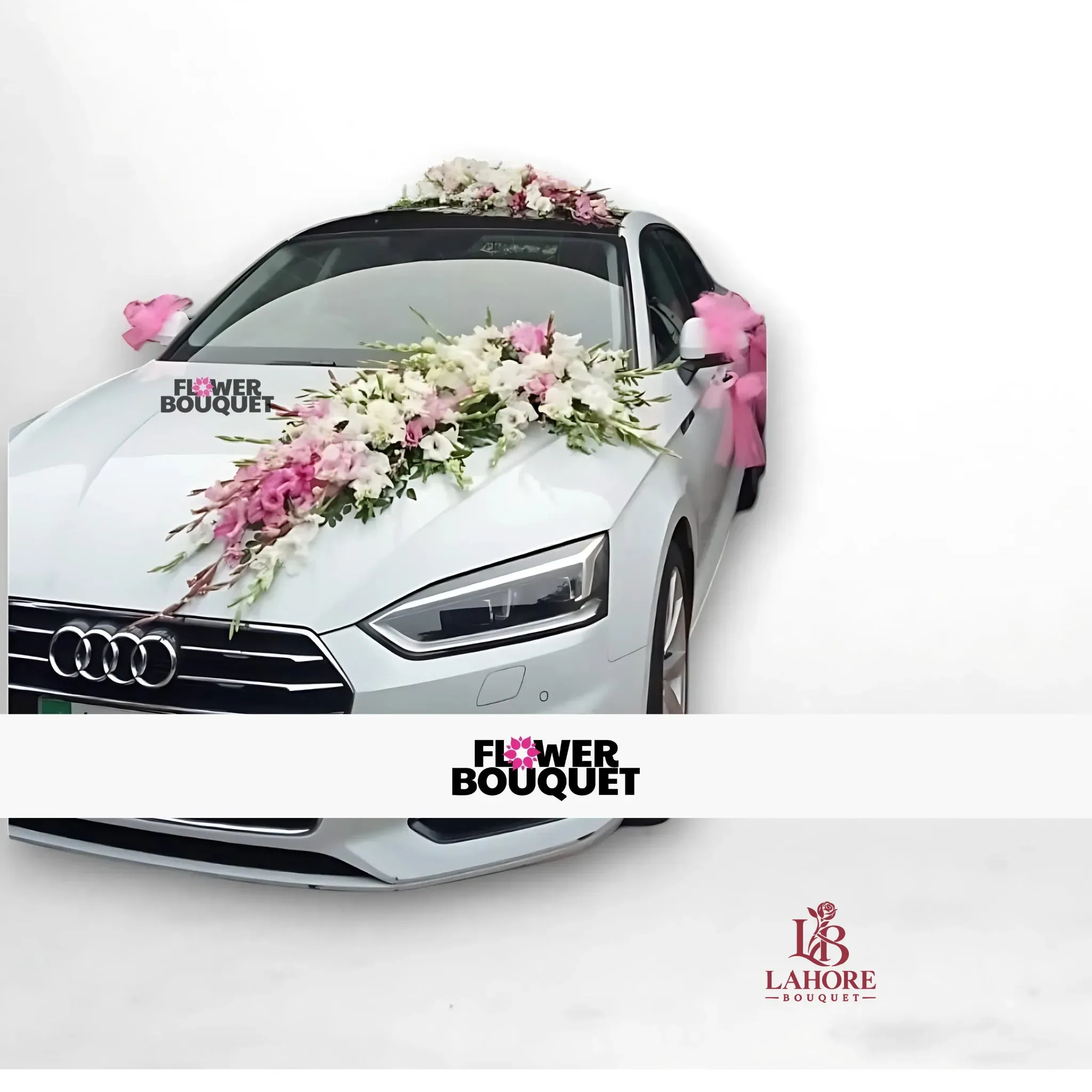 Luxurious Pink and White Flower Car Decoration