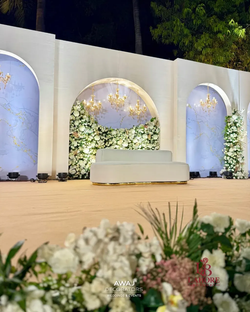 Luxury Wedding Stage with Floral Arches