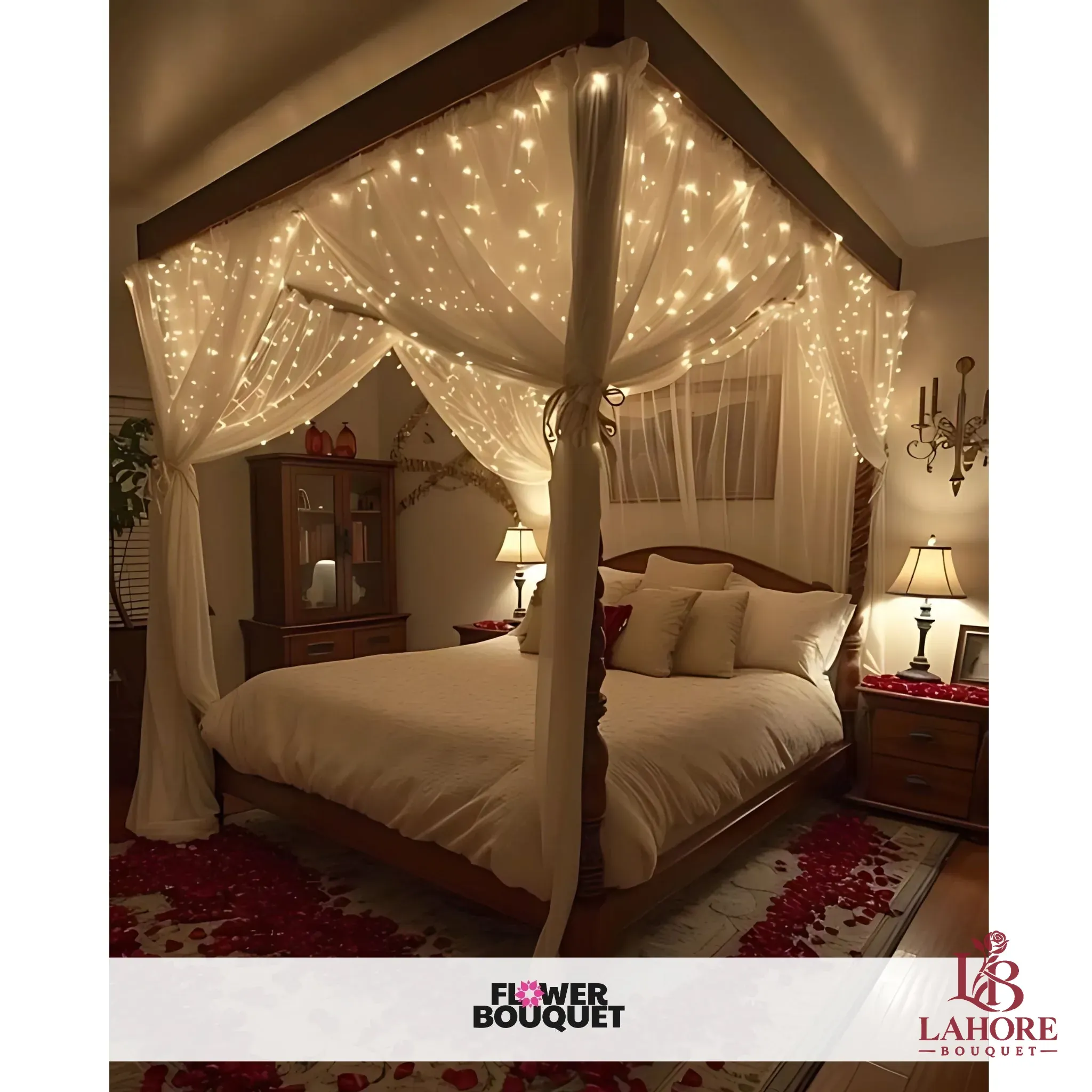 Romantic Flower Canopy Bed Decor (Design 4)