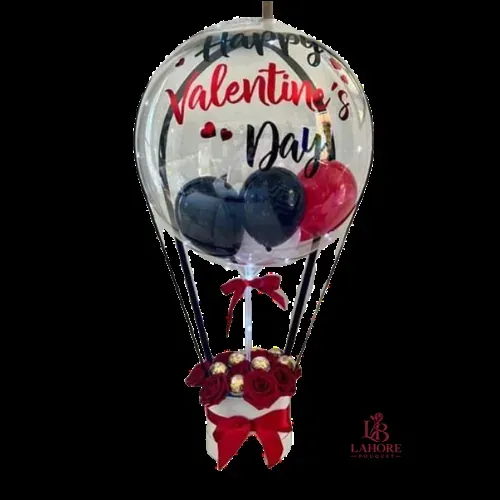 Romantic Balloon Flower Box – Red & Black Valentine Gift
