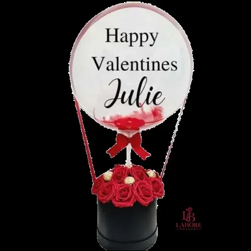 Valentine Balloon Flower Box – Red Roses Gift for Her