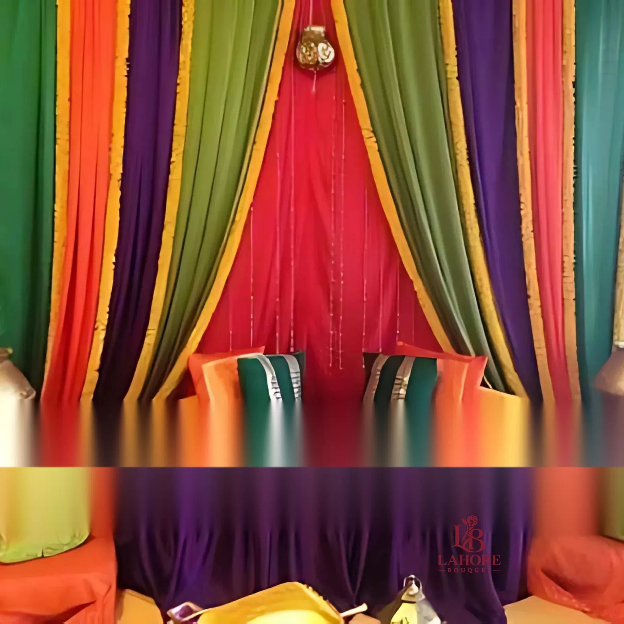 Floral Arch Mehndi Stage with Fairy Lights