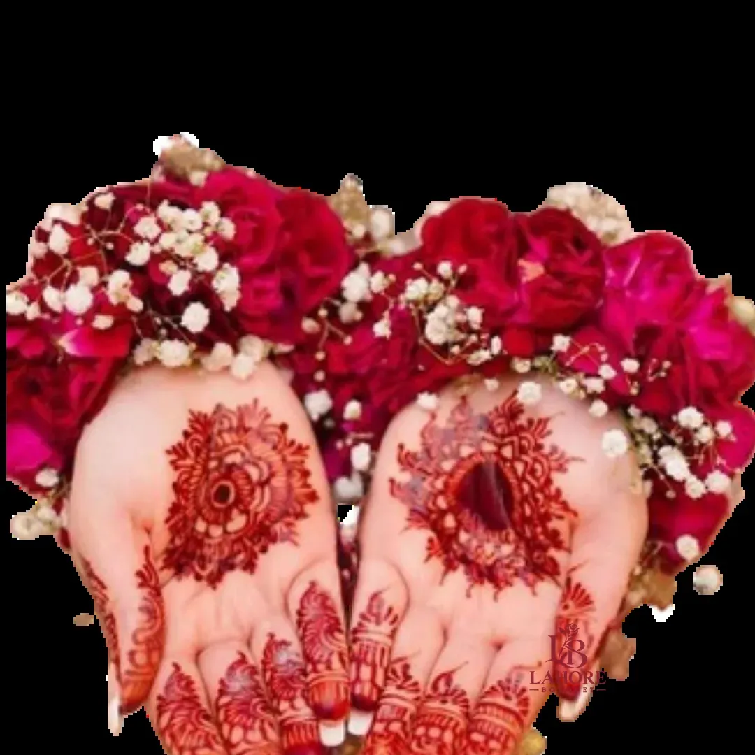 Henna Ceremony Wrist Cuffs with Red Roses and Baby’s Breath