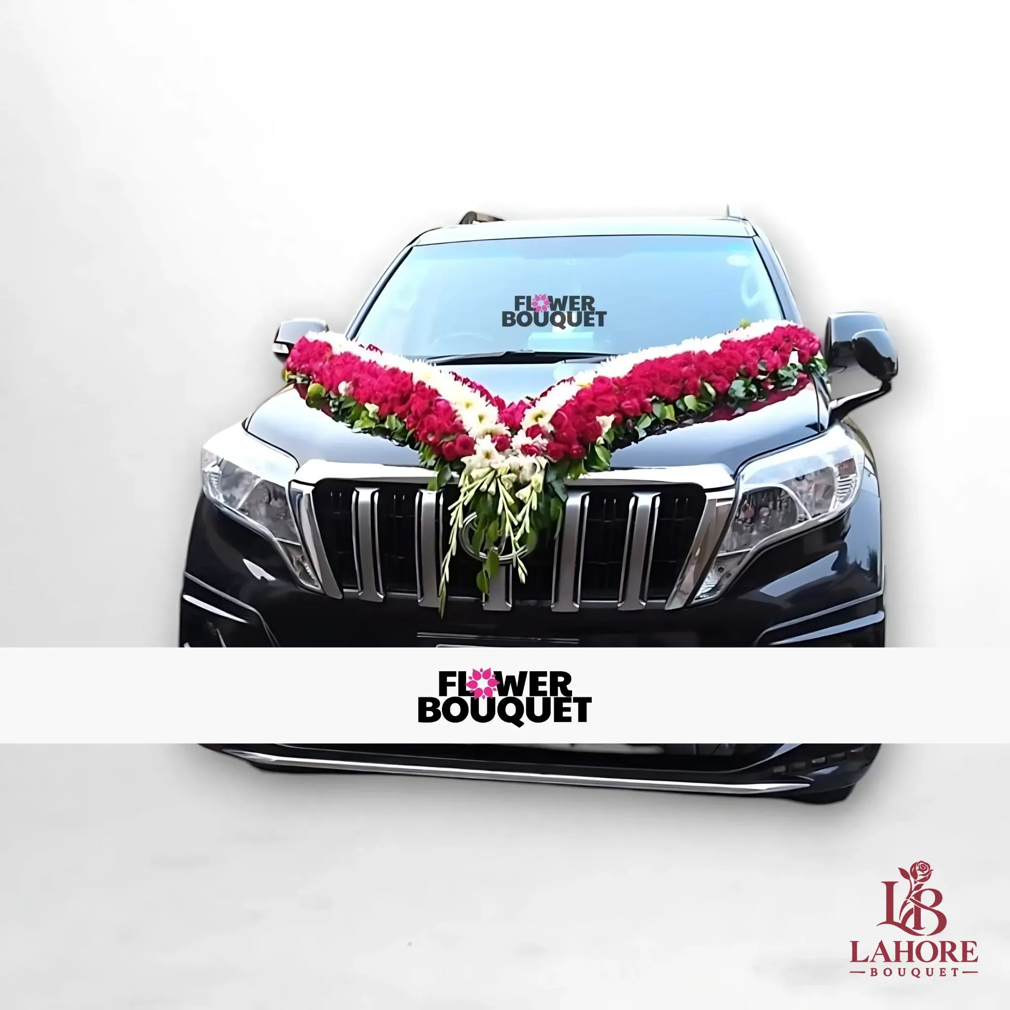 Elegant Red and White V-Shape Floral Car Decoration (Design 2)